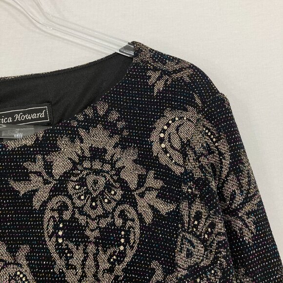 Jessica Howard size 18W Black Brown Damask Print Stretch Knit Dress Office - Picture 3 of 11